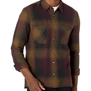 John Varvatos Men's Plaid Shirt - Maroon, Black and Brown